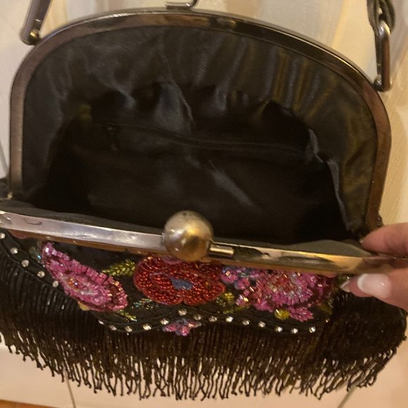 Vintage Beaded Pocketbook - Black 13.5" wide x 10" long and 3" depth at bottom. - Picture 6 of 7